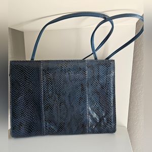 Vintage Dark Blue Faux Snakeskin Leather Handbag